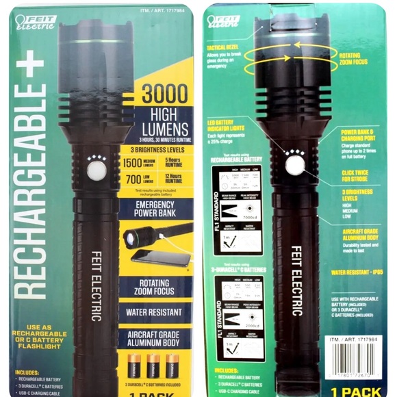 3,000 Lumen LED Flashlight with Rechargeable Batteries and 3 “C” Batteries - Picture 6 of 9